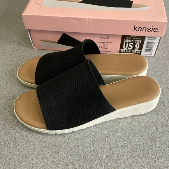 Kensie Women's Size 9 Ellie Black Slides Knit Wedge Sandals - Picture 3 of 5